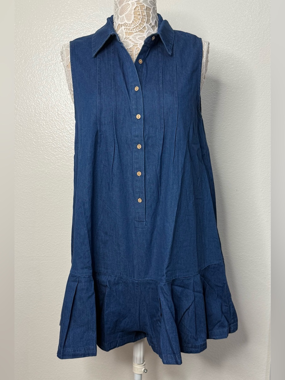 NWT Sleeveless Denim Button-Front Romper